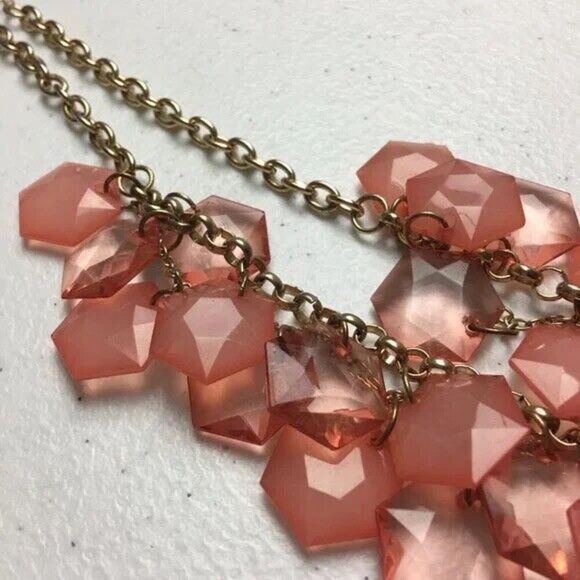 Peachy Pink Statement Necklace 19in Two Row Opaque Translucent Acrylic Beads - Picture 5 of 11